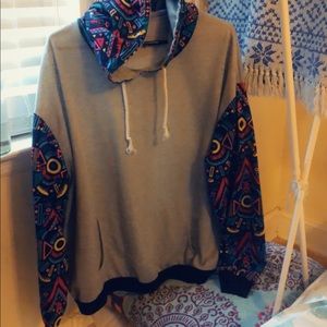 Block/print hoodie with pocket & drawstring